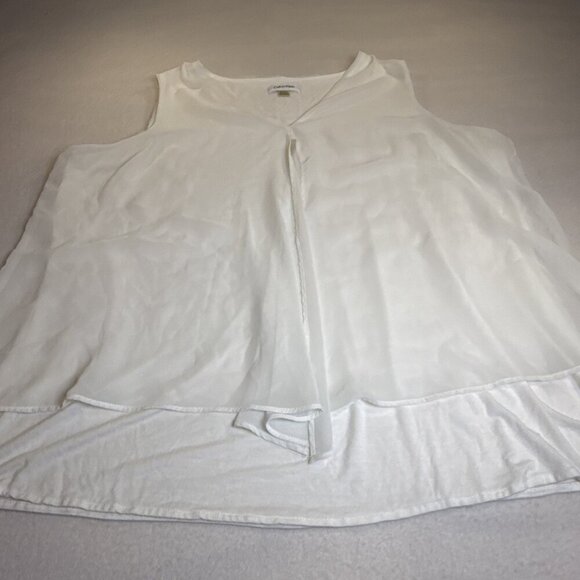 Calvin Klein 1X White Contemporary Sleeveless Top V Neck Stretch Sheer Overlay - Picture 2 of 9